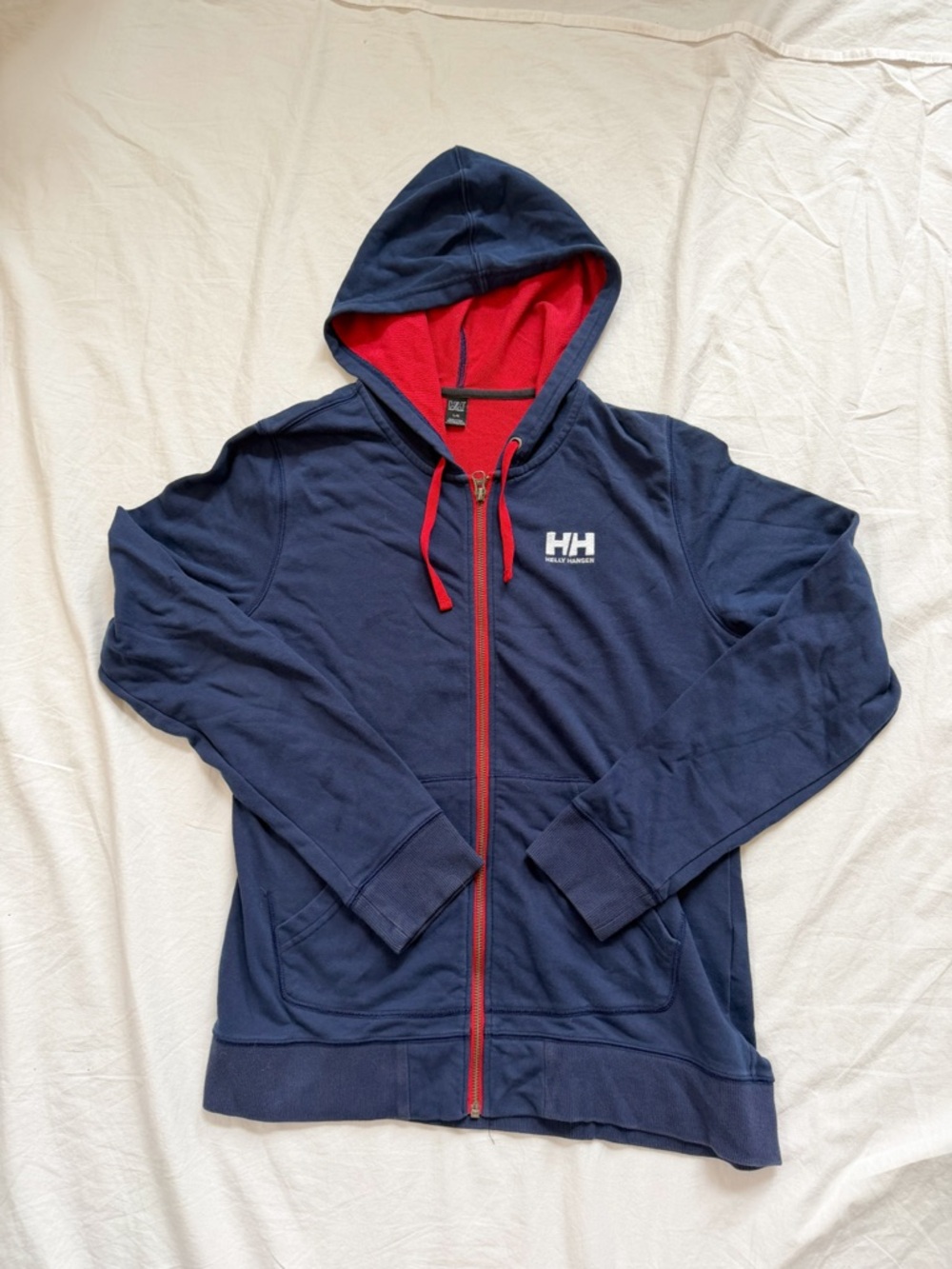 Helly Hansen Navy Hoodie with Red Lining and Zip
